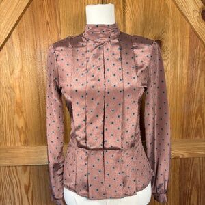 Vintage Victorian Dark Academia Top – Mauve Geometric Print Top – Long Sleeve